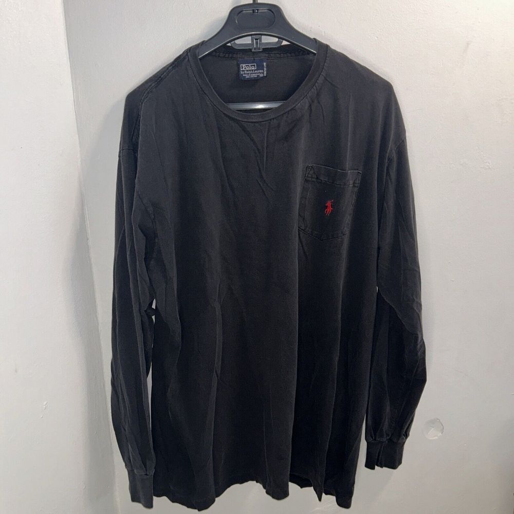 Polo Ralph Lauren Men's Black Long Sleeve Crew Neck T Shirt Size‎ M Red Pony